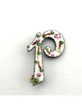 Vintage Guilloche Enamel Monogram Letter P Pin Brooch